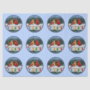 Cardinals and Christmas Lights Sky Blue Tissue Paper