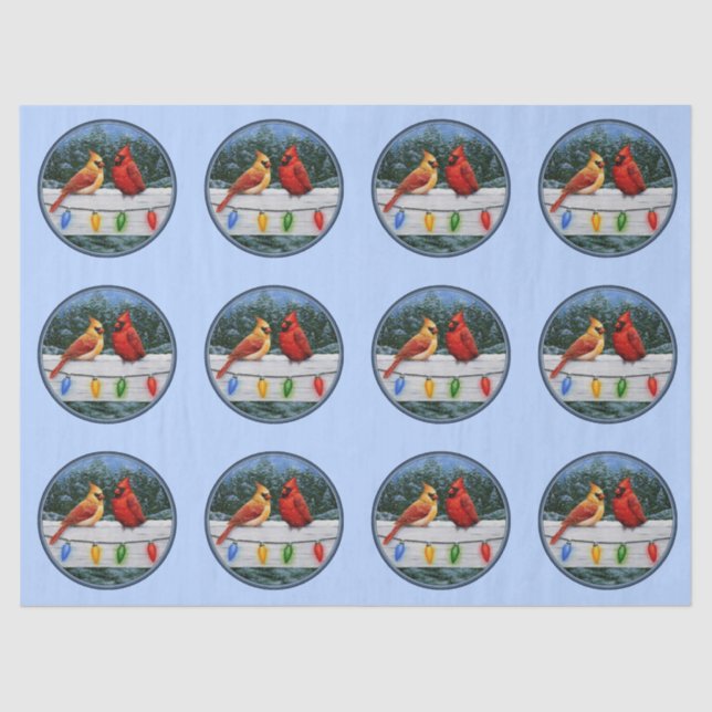 Cardinals and Christmas Lights Sky Blue Tissue Paper (Front)