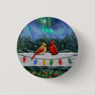 Cardinals and Christmas Lights Winter Snow 3 Cm Round Badge