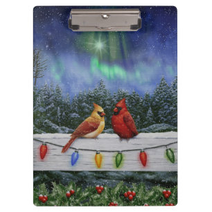 Cardinals and Christmas Lights Winter Snow Clipboard