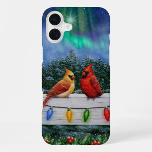 Cardinals and Christmas Lights Winter Snow iPhone 16 Plus Case