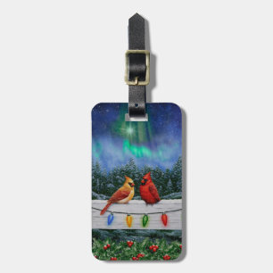 Cardinals and Christmas Lights Winter Snow Luggage Tag