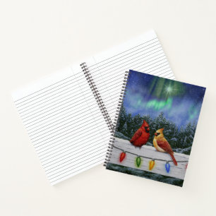 Cardinals and Christmas Lights Winter Snow Notebook
