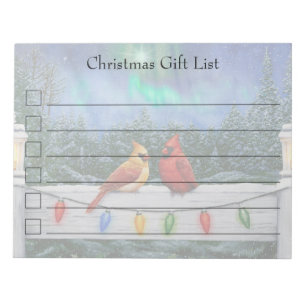 Cardinals and Christmas Lights Winter Snow Notepad