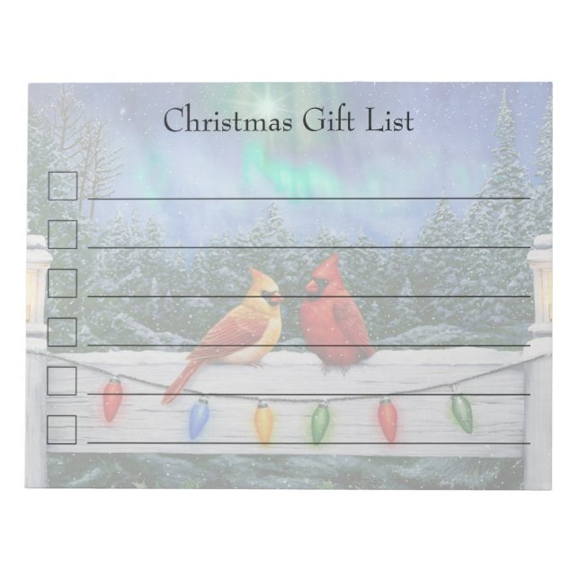 Cardinals and Christmas Lights Winter Snow Notepad (Front)