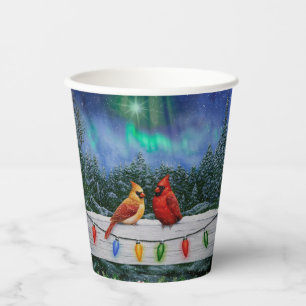 Cardinals and Christmas Lights Winter Snow Paper Cups