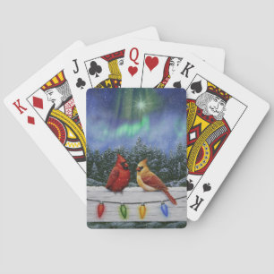 Cardinals and Christmas Lights Winter Snow Playing Cards