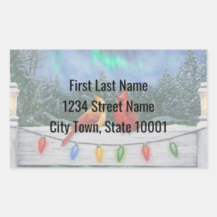 Cardinals and Christmas Lights Winter Snow Rectangular Sticker