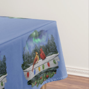 Cardinals and Christmas Lights Winter Snow Tablecloth