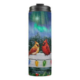 Cardinals and Christmas Lights Winter Snow Thermal Tumbler