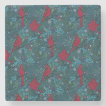 Cardinals and conifers, winter holiday pattern 