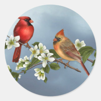 Cardinals and Dogwood Classic Round Sticker