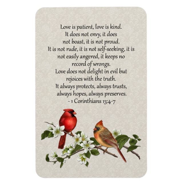 Cardinals and Dogwood Love is Patient Love is Kind Magnet (Vertical)