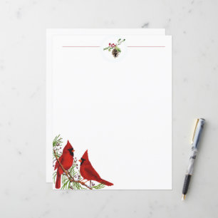 Cardinals and fir Christmas stationery paper
