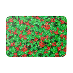 Cardinals and holly berry bath mat
