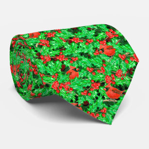 Cardinals and holly berry tie