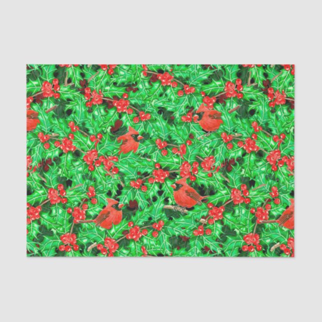 Cardinals and holly berry tissue paper (Front)