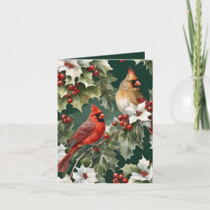 Cardinals and Holly Christmas Card