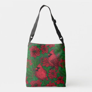 Cardinals and poinsettia for Christmas Crossbody Bag