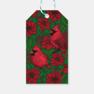 Cardinals and poinsettia for Christmas Gift Tags