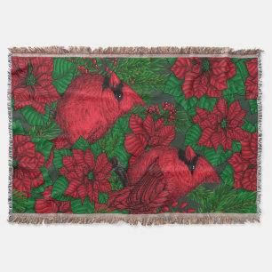 Cardinals and poinsettia for Christmas Throw Blanket