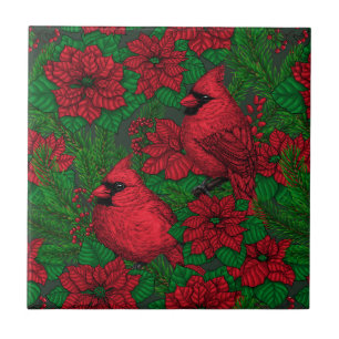 Cardinals and poinsettia for Christmas Tile