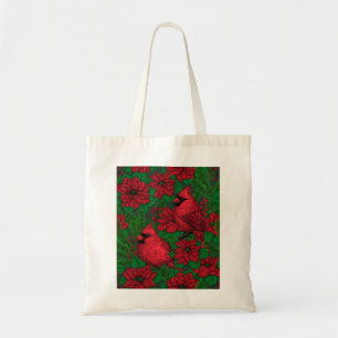 Cardinals and poinsettia for Christmas Tote Bag
