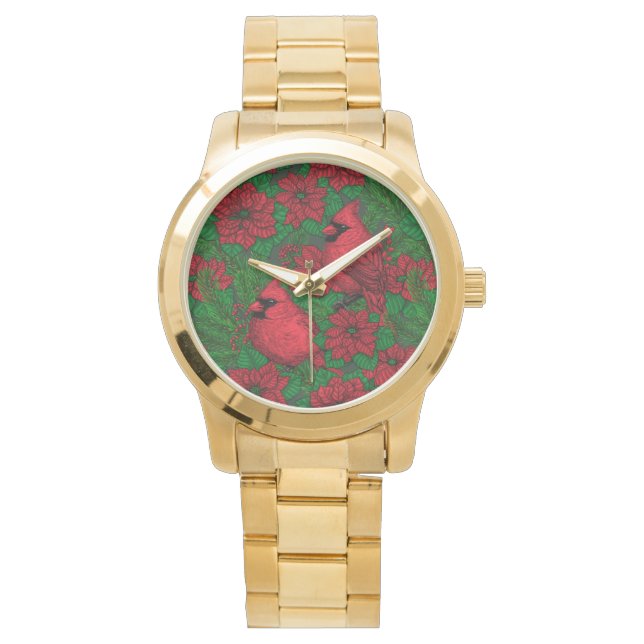 Cardinals and poinsettia for Christmas Watch (Front)