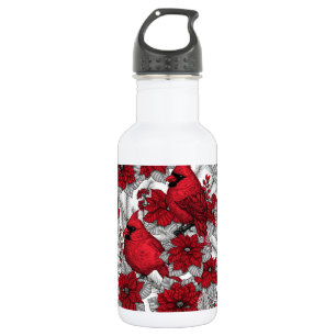 Cardinals and poinsettia in red and white 532 ml water bottle