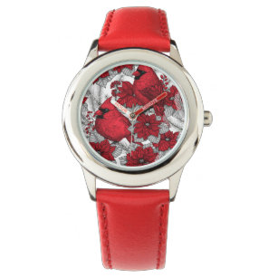Cardinals and poinsettia in red and white watch
