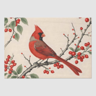Cardinals and Red Berries Decoupage Tissue Paper