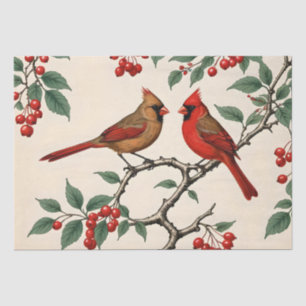 Cardinals and Red Berries Decoupage Tissue Paper