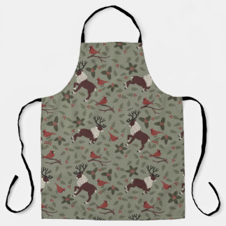 Cardinals and Reindeer Christmas Holiday Apron