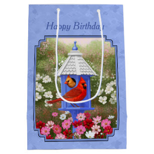 Cardinals and Round Birdhouse Blue Medium Gift Bag