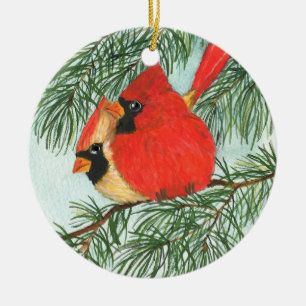 cardinals and snowman ceramic tree decoration