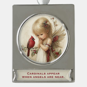 Cardinals Appear – Angelic Christmas Keepsake Silver Plated Banner Ornament