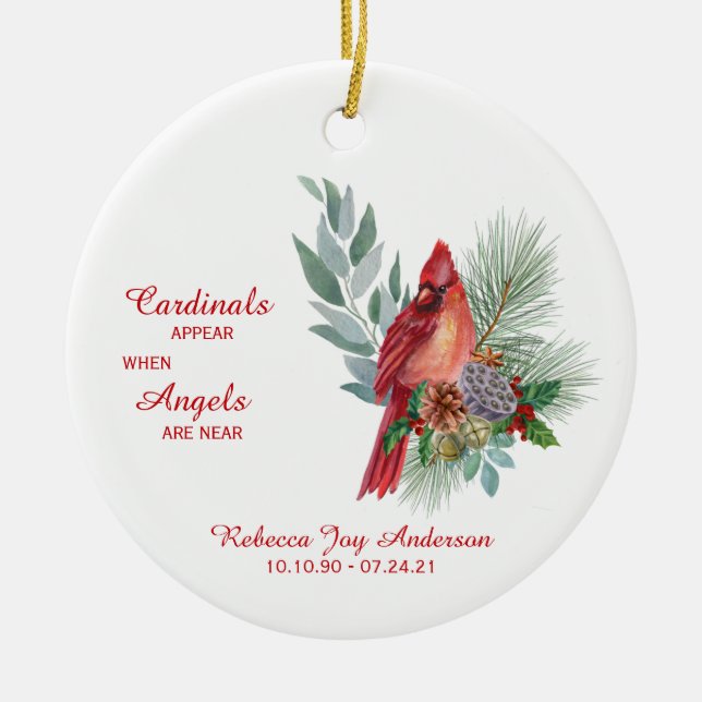 Cardinals Appear Angels Near Photo Memorial  Ceram Ceramic Tree Decoration (Front)