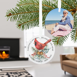Cardinals Appear Holiday Greenery Photo Acrylic Ornament