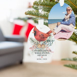 Cardinals Appear Holiday Greenery Photo Acrylic Ornament