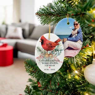 Cardinals Appear Holiday Greenery Photo Ceramic Tree Decoration