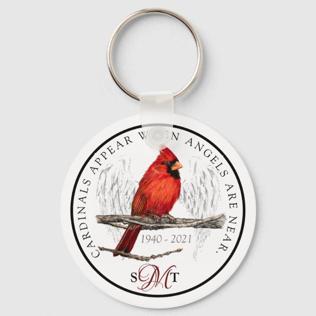 Cardinals Appear When Angels Near Monogram Key Ring (Front)