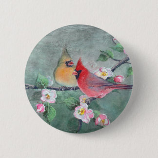 CARDINALS & APPLE BLOSSOMS by SHARON SHARPE 6 Cm Round Badge