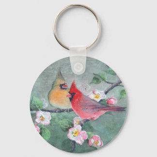 CARDINALS & APPLE BLOSSOMS by SHARON SHARPE Key Ring