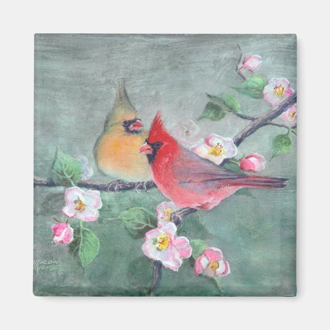 CARDINALS & APPLE BLOSSOMS by SHARON SHARPE Magnet (Front)