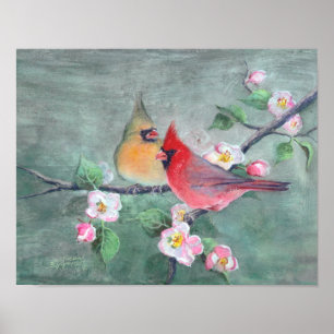 CARDINALS & APPLE BLOSSOMS by SHARON SHARPE Poster