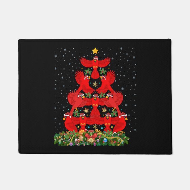 Cardinals Bird Christmas Tree Gift Funny Christmas Doormat (Front)