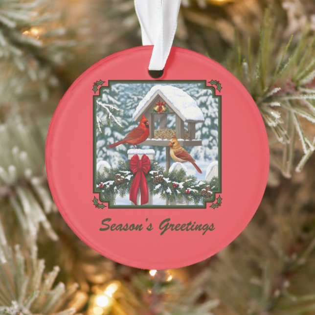 Cardinals Bird Feeder & Christmas Garland Season's Ornament (Tree)