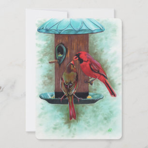 cardinals birds feeding flat notecard