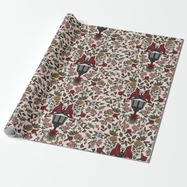 Cardinals & Candlelight Wrapping Paper (Unrolled)