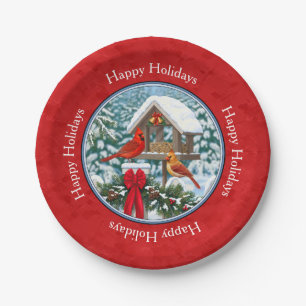 Cardinals Christmas Birdfeeder Red Paper Plate